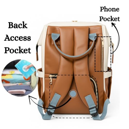 Image of Tip 'n' Top Baby Diaper Bag Backpack for Moms & Dads | Multi-Function Waterproof Baby Bag | Large Capacity with Insulated Pockets | Stylish Maternity Backpack for Travel & Daily Use (Brown and Cream)