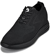 CALTO Men's Invisible Height Increasing Elevator Shoes - Black/Black Sole Ultra Light-Weight Lace...