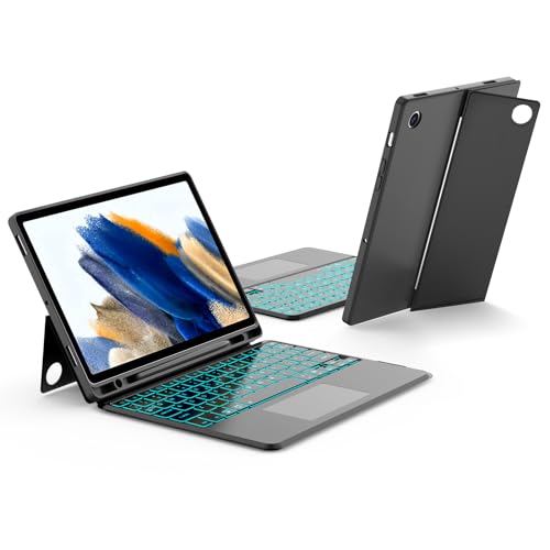 JUQITECH Trackpad Keyboard Case for Samsung-Galaxy-Tab A8 10.5 2022 SM-X200/X205/X207 Smart Tablet Protector Case Soft Cover Kickstand with Magnetic Detachable Wireless Backlit Touchpad Keyboard