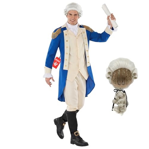 Morph George Washington Costume Adult With Wig Founding Father Costume Colonial Costumes Men 4th of July Costumes for Men Medium