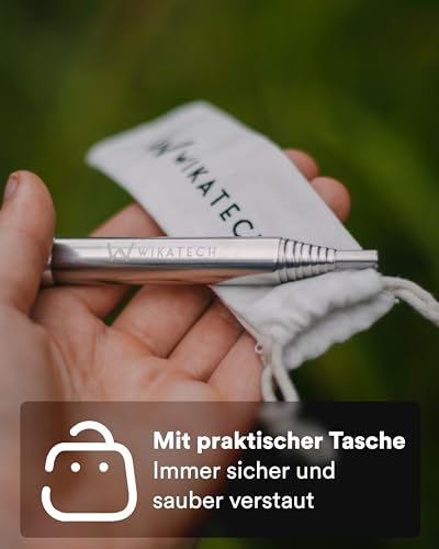 WIKA Teleskop Blasrohr mit Baumwollbeutel - Feuerblasrohr mit Mundstück für Lagerfeuer und Grill - Outdoor Survival Gadget (Edelstahl/Alu + Länge 10cm bis 54cm)