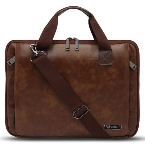 Image of VISMIINTREND Laptop Briefcase Messenger Shoulder Office Hand Bags for Men Women | Fits 13 inch /14 inch /15.6 Inch Laptops, Macbook | Vegan Leather | Corporate Gifts