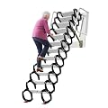 12 Steps Wall Mounted Attic Ladder, 10FT Retractable Collapsible Stairs, 1102LBS Attic Ladder with Pull Down System, Wall Mounted Ladders with Armrests for Home,Basements, Garage