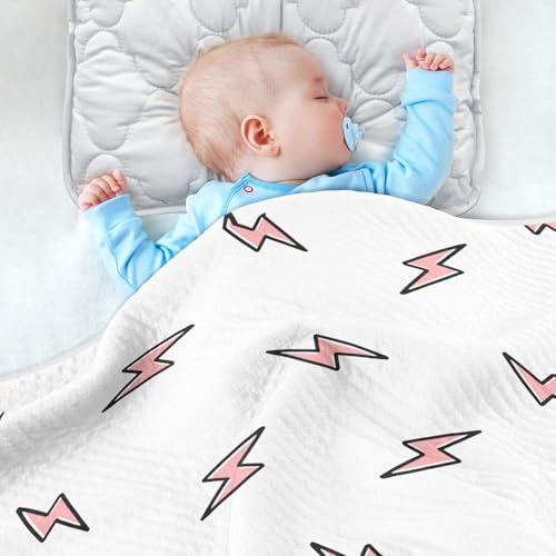 Image of Pink Lightning Bolt Baby Swaddle Blanket for Boys and Girls, Muslin Baby Receiving Swaddle Blanket, Soft Cotton Nursery Swaddling Blankets for Newborn Toddler Infant