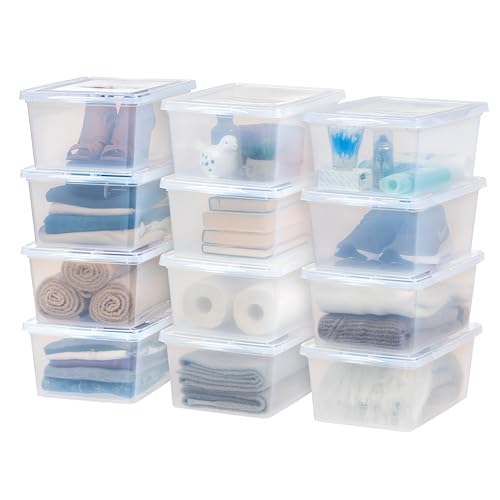 IRIS USA 12-Pack Storage Bins with Lids, 17 Quart, Shoe Boxes Clear Stackable Containers Organize Shoes Closet Shelves, Classroom Organization Teacher Tools, Game Storage - BPA-Free Plastic