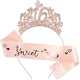 Vovii 16th Birthday Sash and Tiara,16th Birthday Decorations For Women, Princess Crown Hair Accessories for Women Happy Birthday Party Favors