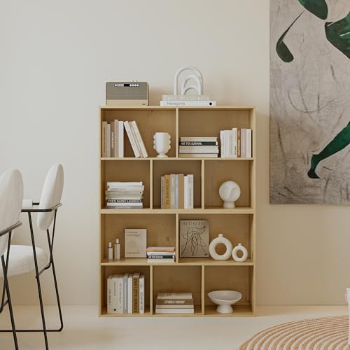 White-Oak 5 Cube Storage Bookcase with Back Panel