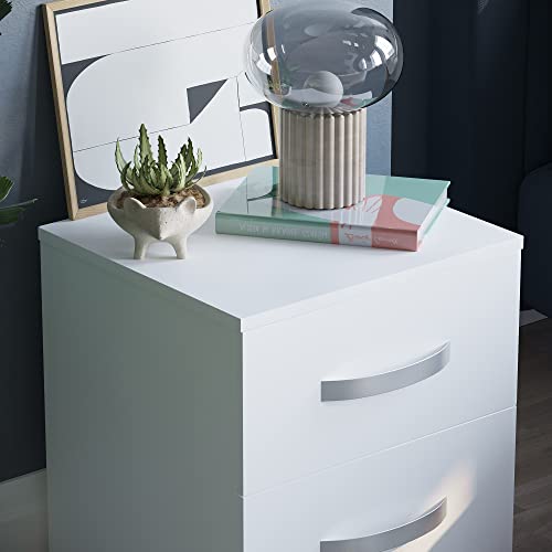 Movian Amazon Brand High Gloss Bedside Cabinet White, 2 Drawer With Metal Handles and Runners, Unique Anti-Bowing Drawer Support, Bedroom Furniture - Image 6