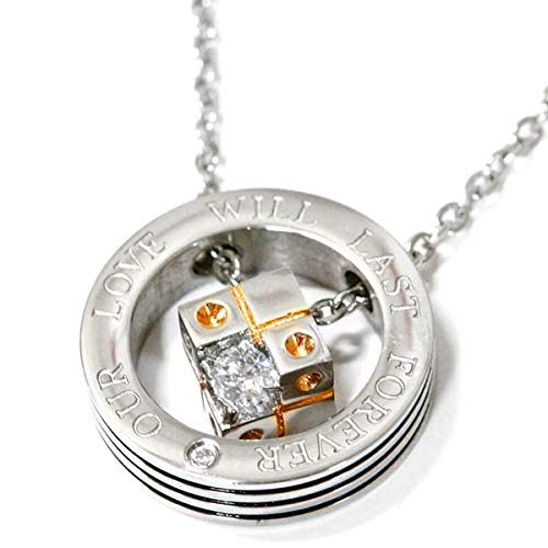 サイコロ ダイス リング ジルコニア メッセージ ステンレス ペア ペンダント ネックレス 【ピンクゴールド】のサムネイル