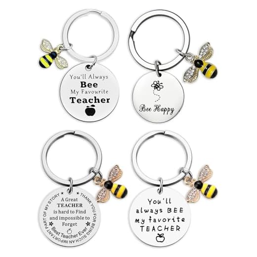 KGDUYC Llavero - 4 pcs Regalo de gratitud, Llavero de abeja pequeña,llaveros de agradecimiento,Llavero de acero inoxidable, Regalo de despedida para educadores, Regalo de maestro para maestros