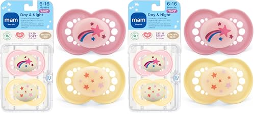 Image of MAM Original Baby Pacifiers 6-16 Months, for Newborn Babies, BPA-Free Skin Soft Silicone Nipple, Glows in The Dark, Developed by Medical Expert, 2 Count, Sterilizer Case, Made in Europe (Pack of 2)