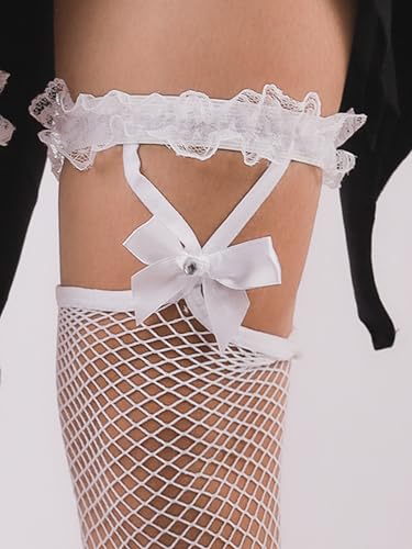 Image of Sacina White Lace Tights Thigh High Stockings, White Lace Fishnet Stockings, Gothic Accessories