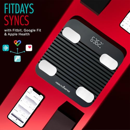 Image of HealthSense Smart Bluetooth Weight Machine for Body Weight, Digital Body Fat Analyzer Machine & Body Composition Scale with APP, 13 Body Composition, LED Display & 1 Year Warranty - Fitdays BS 171