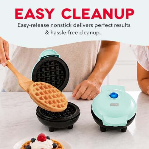 Image of Dash Mini Waffle Maker- Waffle Maker for Breakfast & Snacks - Compact & Easy-to-Clean - nonstick surfaces - Fun & Portable Kitchen Essential - Aqua - 2-Pack