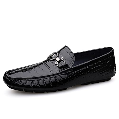 Mens Loafers Shoe Round Toe Faux Crocodile Embossed Leather Lightweight Flat Heel Anti-Slip Fashion Slip-on2