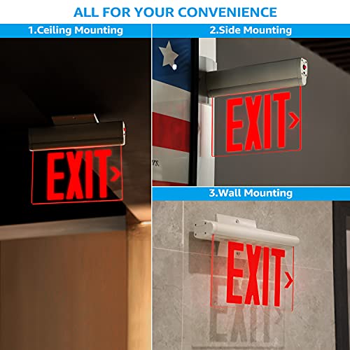 image for LEONLITE Red LED Edge Lit Exit Sign, UL 924, Emergency Exit Lights wit