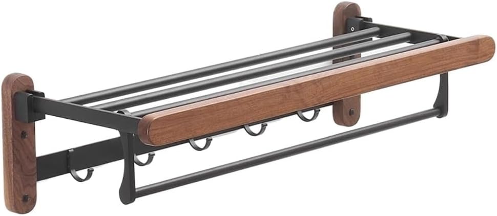 Black Walnut Bathroom Towel Rack Non Perforated Toilet Storage