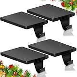 HMASYO Christmas Stocking Holders for Mantle Set of 4, Black Heavy Duty Cast Iron Stocking Hangers Base, Low Profile Weighted Stocking Holder Hooks for Fireplace Tabletop Shelf Christmas Decoration