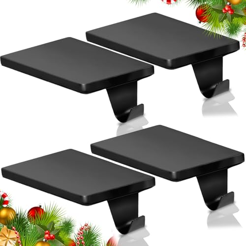 HMASYO Christmas Stocking Holders for Mantle Set of 4, Black Heavy Duty Cast Iron Stocking Hangers Base, Low Profile Weighted Stocking Holder Hooks for Fireplace Tabletop Shelf Christmas Decoration