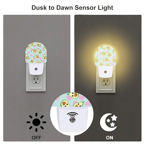 Image of Avocado and Pink Hearts Night Light for Kids,Cute Cartoon Avocados Plug in Night Light with Dusk to Dawn Sensor, 0.5w Energy Saving Nightlight for Hallway Stairway Kitchen Bedroom