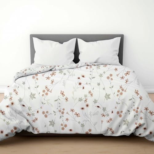 Image of LINENWALAS Premium Printed 100% Cotton Duvet Cover for Double Bed | Double Size Comforter Cover |Rajai Cover | Quilt Cover with Zipper Closure 90 x 100 Inches (Crimson Flower, Double Size)