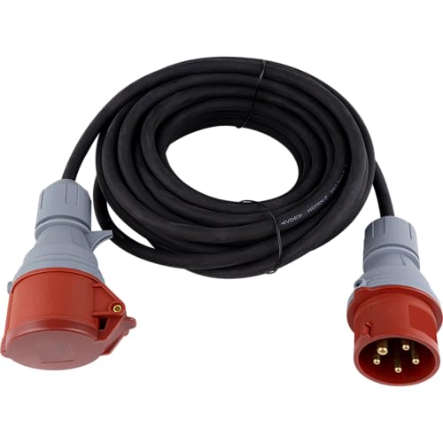 REV CEE Verlängerung - Verlängerungskabel 10m außen IP44 - Starkstromkabel, 11000W, 400V, schwarz