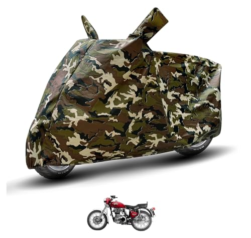Image of Auto Hub Waterproof Bike Cover Compatible with RE Electra Twin Spark Dustproof, UV Protection Two Wheeler Bike Twin Spark Cover - Army Print