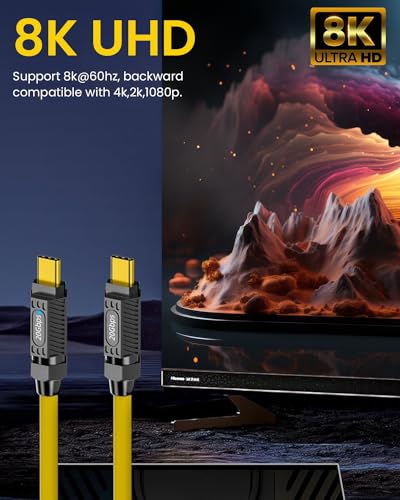 Image of Verilux Usb C To Usb C Cable 140W Usb 3.1 Type C Charging Cable,Fast Charging 20Gbps Usb Type C Charger Cord,With Led Light,Support 8K@60Hz For Macbook Pro,3.3Ft,Yellow