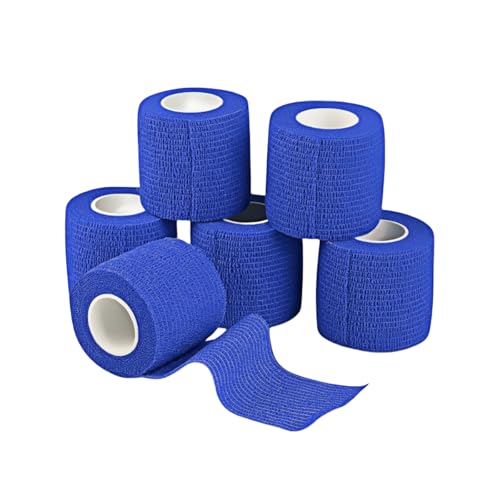 Cohesive Bandage,Blue Self Adherent Cohesive Bandages 5cm x 4.5 Meters - Pack of 6pcs,for Wrist Ankle Sprains & Swelling.