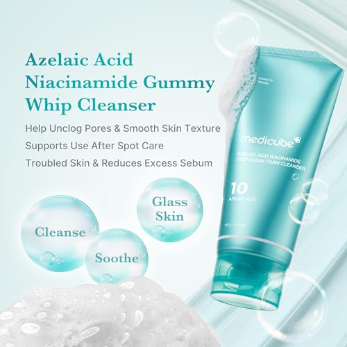 Image of medicube Facial Cleanser Azelaic Acid Whip Cleanser | Soothing Cleansing Foam for Troubled Skin | Ideal for use after spot care, Excess Sebum Control | Niacinamide, Glycerin | Korean Skincare, 4.23 oz
