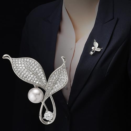Image of Dainty Gold Crystal Flower Brooch Pin Shiny Zircon Pearls Floral Femininity Brooch Trendy Prom Costume Jewelry Accessories Gift for Women