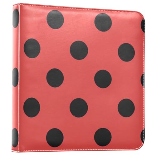 JIPONI Black Dots Ladybugs Large Photo Album, DIY Leather Cover Scrapbook Albums for 4x6 5x7 6x8 Pictures, Self Adhesive Memory Book for Wedding, Baby, Family