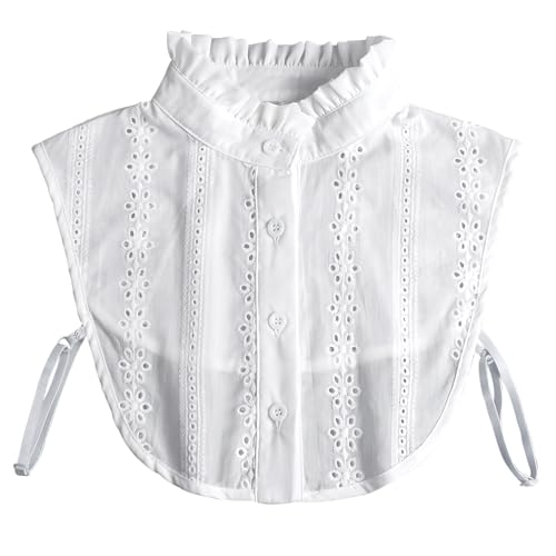 Cuello Blanco Desmontable Jacquard para Mujer, Elegante Falso Cuello de Camisa, Insertos de Cuello Medio Falso para Jerséis, Vestidos, Blusas, Estilo Encaje