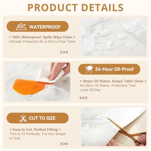 Image of LovePads Marble-Look Table Protector, Waterproof PVC Desk Mat for Desktop, Oil-Proof Marble Pattern Table Cover for Dining Room, Non-Slip Surface Guard for Countertop, Nightstand, 36x60 Inch
