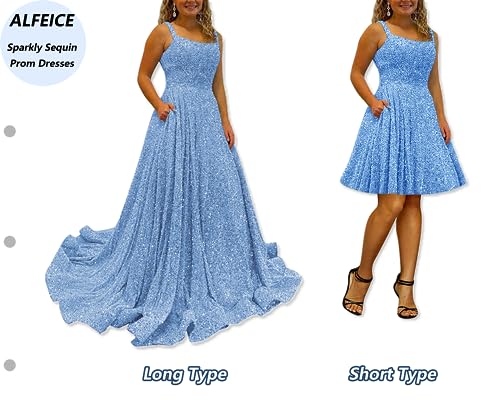 ALFEICE Sparkly Sequin Short Prom Dresses with Pockets Spaghetti Straps Plus Size Homecoming Dresses A Line Ball Gowns2