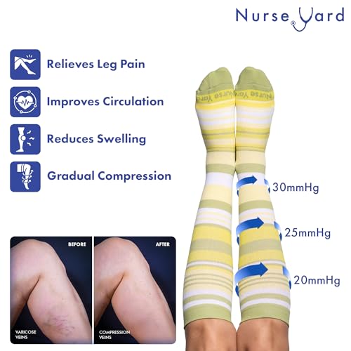Image of Nurse Yard Compression Socks for Nurses - Women & Men - 20-30mmHg Graduated Compression, For Medical Staff, Athletes - 1 Pair