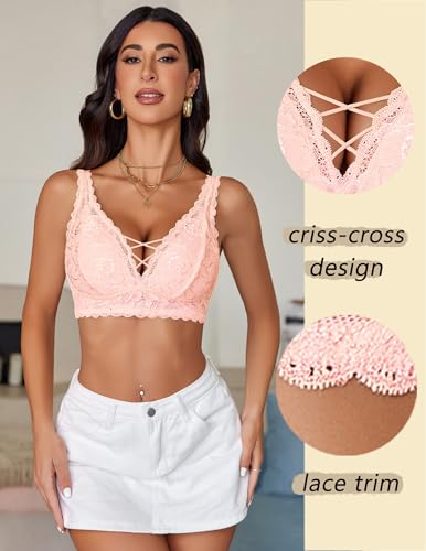Image of Avidlove Lace Bralette for Women Sexy Unpadded and Unlined Wireless Bra V Neck Criss Cross Everyday Lingerie Bralettes