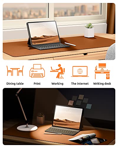 Image of YSAGi Leather Desk Mat, Large Mouse Mat, 60 x 35 cm, Brown | Non-Slip Desk Pad, Keyboard Mat, Waterproof Table Protector Desk Accessories for Office & Home