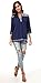 Women's Summer Tops Boho V-Neck Embroidery Short Sleeve Blouses for Women Fashion Navy Blue