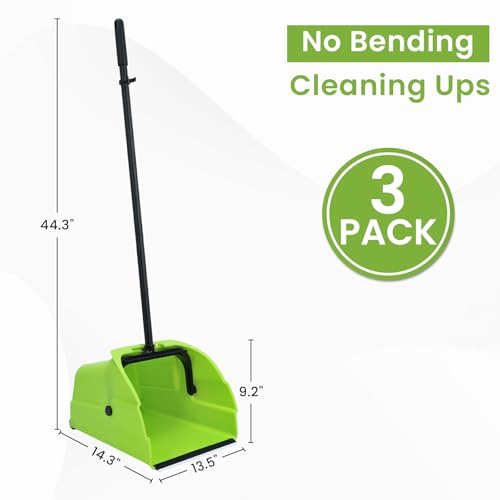 Image of (3PK) Commercial Jumbo Heavy Duty Stand Up Debris Pan, Large Lobby Dustpan with Long Handle, Scooper for Outdoor Leaves Cleaning, Courtyards /Garage /Sidewalks-Professional Grade