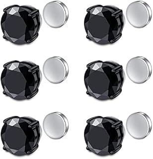 Crdifu 3 Pairs Magnetic Stud Earrings Stainless Steel Non Piercing Earring CZ Zirconia for Women Men Silver Black