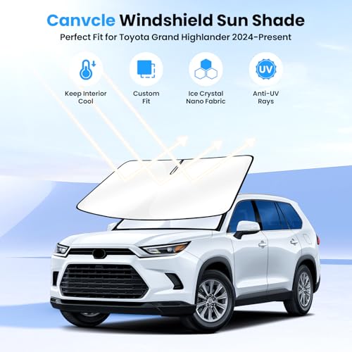 Image of Canvcle Windshield Sun Shade for 2024-2025 2026 Toyota Grand Highlander Accessories Upgraded Double-Layer Front Window Sunshade Cover Sun Visor Protector Foldable Block UV Rays Keep Vehicle Cool