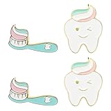 Operitacx Pin Creativo de Dientes y Cepillo de Dientes Esmaltado en Aleación, 4 Piezas para Ropa y Sombreros, Diseño Divertido y Colorido para Accesorios Únicos