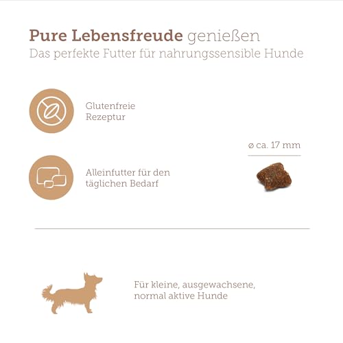MERA Pure Sensitive Mini Truthahn & Reis, Hundefutter trocken für kleine und Sensible Hunde, Trockenfutter aus Truthahn und Reis, kleine Kroketten ohne Weizen und Zucker (4 kg)