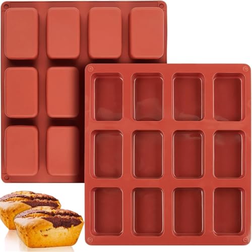 MAIFSJP 2PCS 12-Cavity Silicone Mini Loaf Pan Mini Brownie Baking Tin Mini Bread Baking Moulds Small Loaf Baking Tray for Mini Bread Brownie Cornbread Cheesecake Chocolate
