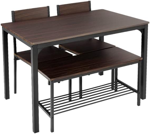 Miniatura 9 de DlandHome Juego de mesa de comedor para 4 mesas de comedor con 2 sillas y 1 banco, mesa de comedor rectangular que ahorra espacio con dos bancos