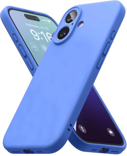 Image of DIZORO Compatible for iPhone 16 Plus Camera Protection Case 6.7, Slim Liquid Silicone 3 Layers Full Covered Soft Gel Rubber Phone Case Protective Cover 6.7 Inch - Azure Blue