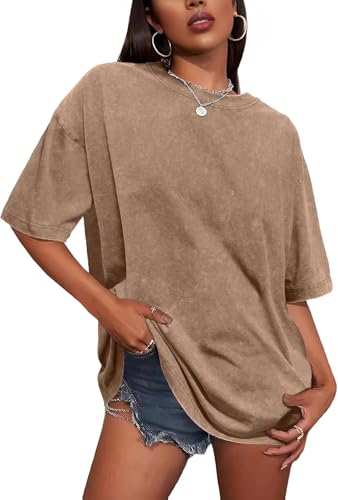 T Shirt für Damen Oversize Rundhalsausschnitt Tops Sommer Basic Tees...