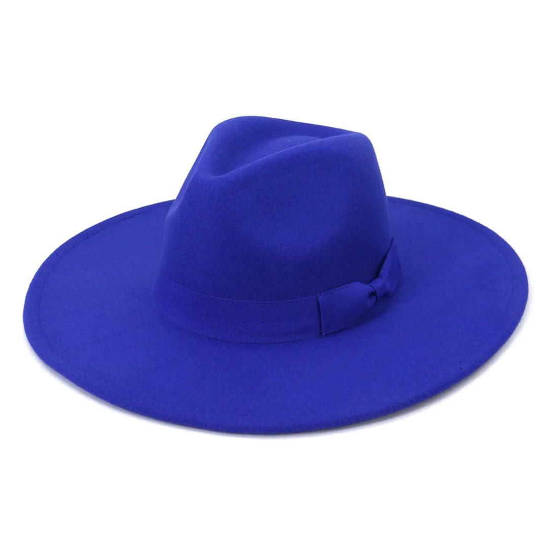 Pegsmio Women's Royal Blue Big Wide Brim Hats Winter Autumn Elegant Retro Felt Fedora Hat Wedding Church Dress Formal Hat