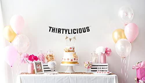 Image of Pre-Strung Thirtylicious Black Glitter Banner - Funny 30th Birthday and Anniversary Decorations for Men and Women - Party Supplies and Gifts